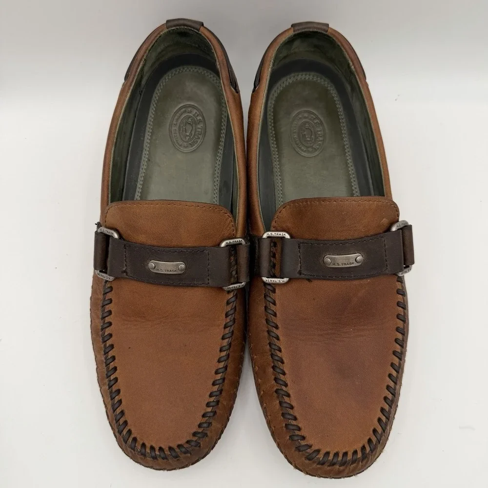 H.S. Trask Cobbler driving loafers men's 11.5 M cognac brown leather moc toe